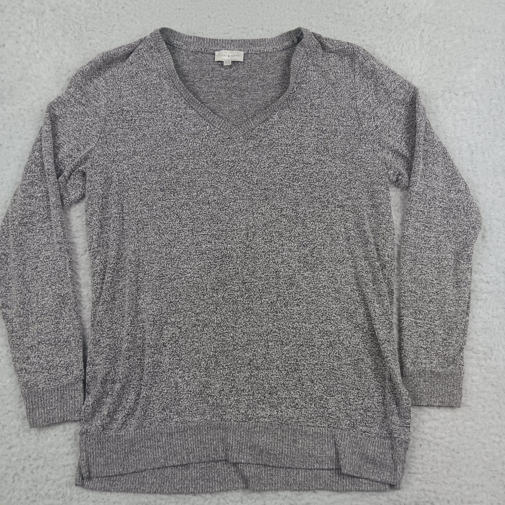 Lucky Brand V-Neck Marled Knit Pullover Sweater Womens M Grey 7WC7004